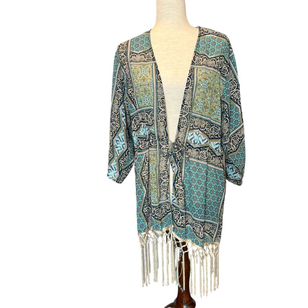 DIZZY LIZZY printed blues and greens cover up or poncho Size Small NWT